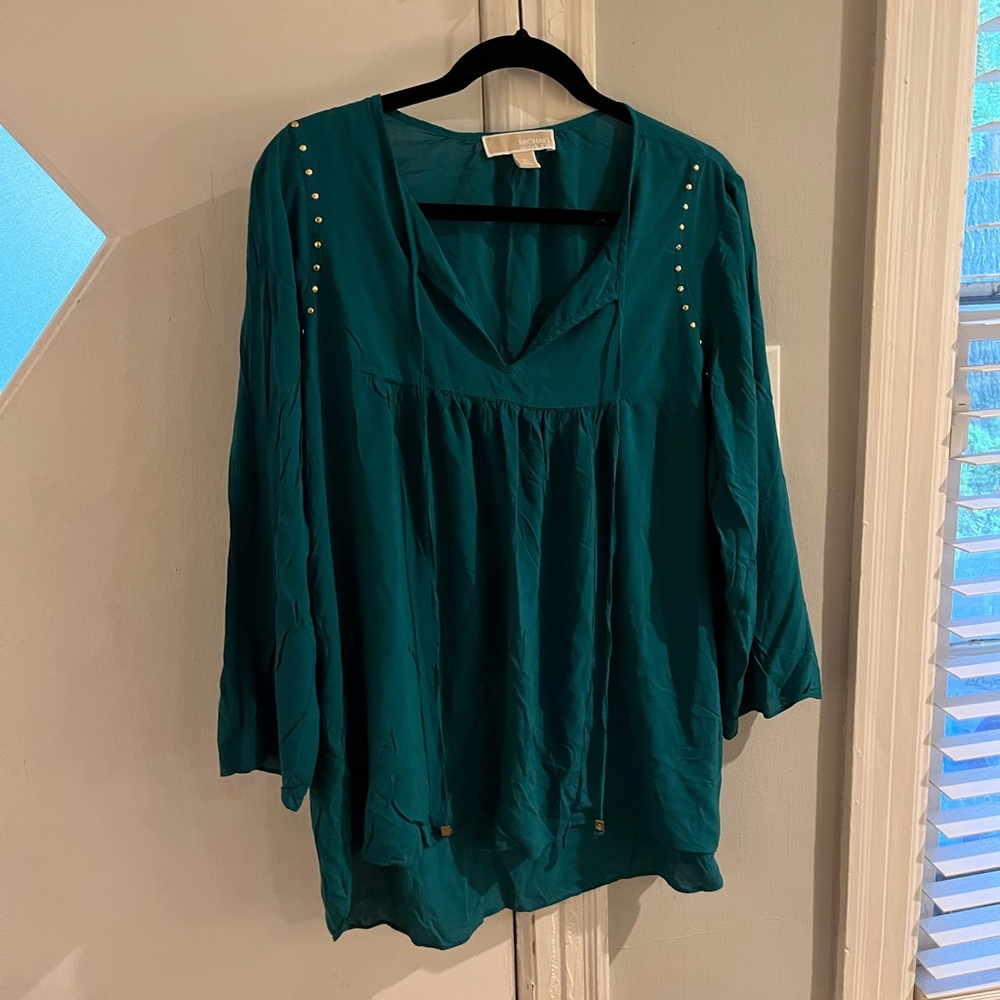 Michael Kors Teal Top with Brass Embellishments- Size XL